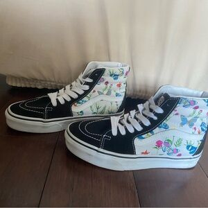 Vans Black and White Floral High-Top Sneakers